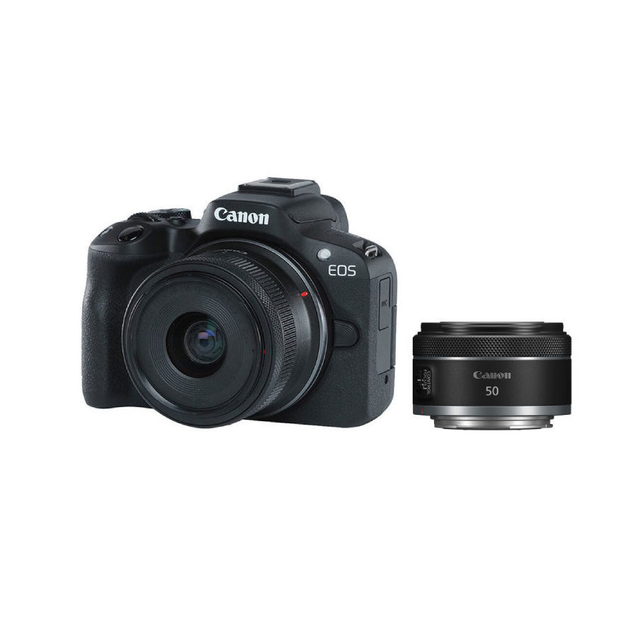 Canon EOS R50 Systemkamera mit RF-S 18-45mm IS STM und RF 50mm f/1.8 STM