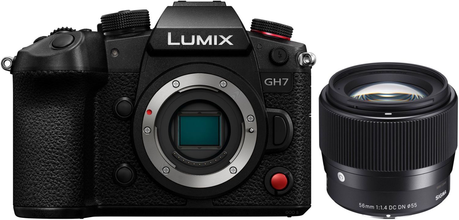 Panasonic Lumix DC-GH7 Systemkamera mit Sigma 56mm f/1.4 DC DN MFT Objektiv