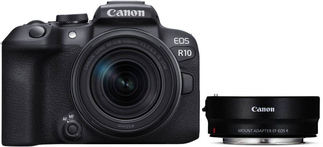 Canon EOS R10 systeemcamera met RF-S 18-150mm f/3.5-6.3 IS STM en EF-EOS R adapter