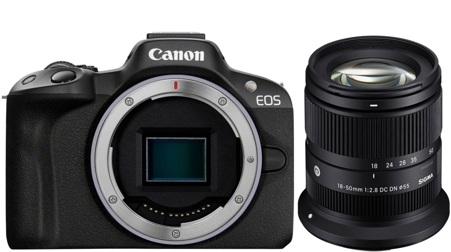 Canon EOS R50 systeemcamera met Sigma 18-50mm f/2.8 RF-Mount lens